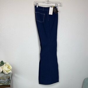 NWT Wes Gordon Midnight Blue Trouser Jeans White Contrast Stitch Slub 8
